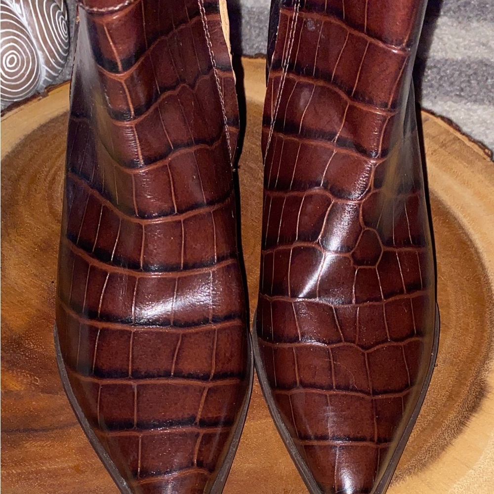 Franco Sarto Brown Croc-Embossed Heeled Boots